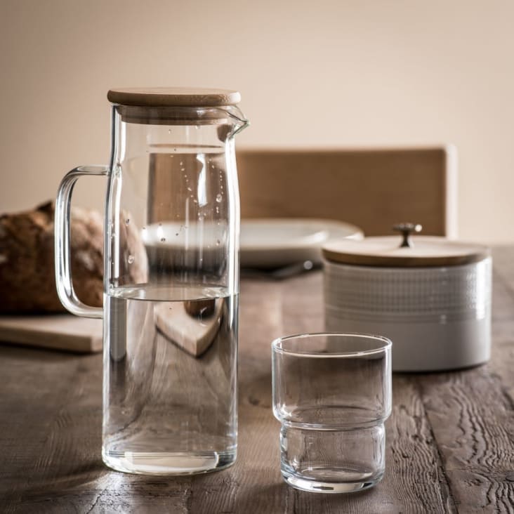 Maisons Du Monde KRAFT - Jarra De Cristal Con Tapa De Bambú 1 2l