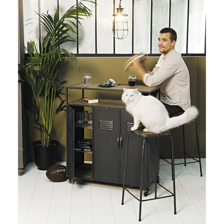 Maisons Du Monde Kraft - Mueble Bar Industrial Con Ruedas De Metal Gris Antracita