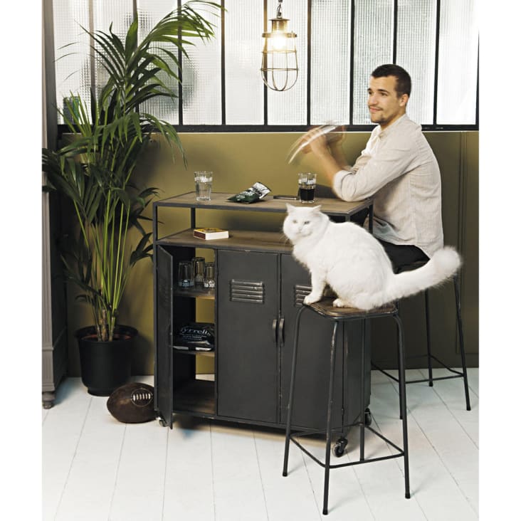 Maisons Du Monde Kraft - Mueble Bar Industrial Con Ruedas De Metal Gris Antracita