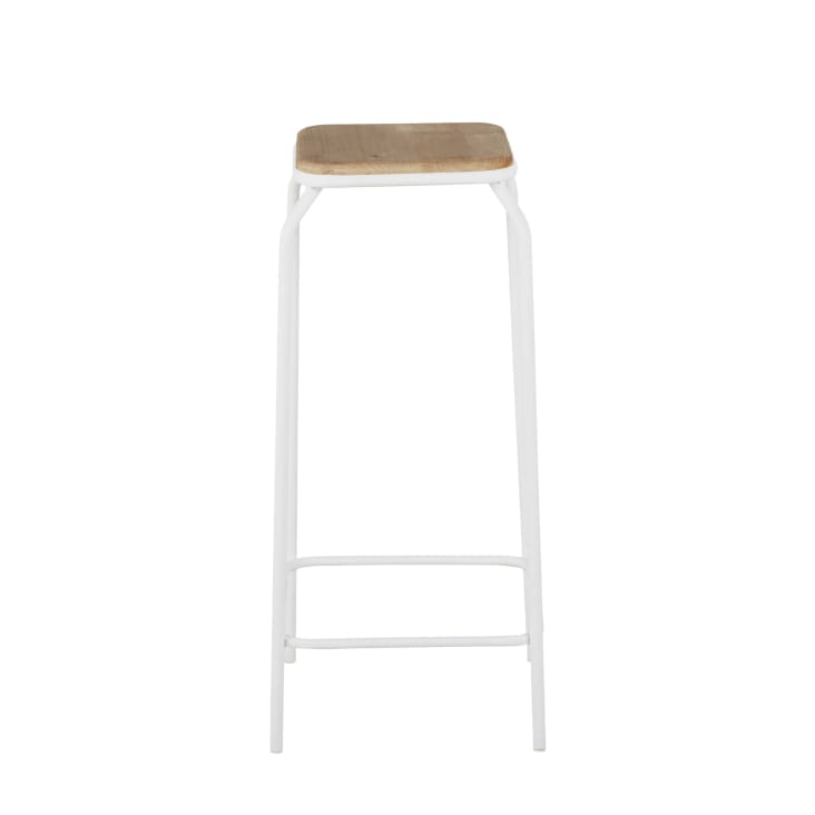 Maisons Du Monde Kraft - Taburetes De Bar De Acero Blanco Y Madera De Abeto (x2) Alt. 75