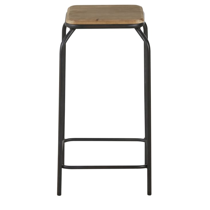 Maisons Du Monde Kraft - Taburetes Para Isla De Cocina De Acero Negro Y Madera De Abeto (x2) Alt. 65