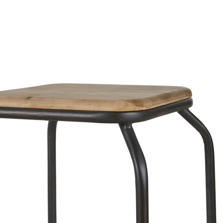 Maisons Du Monde Kraft - Taburetes Para Isla De Cocina De Acero Negro Y Madera De Abeto (x2) Alt. 65