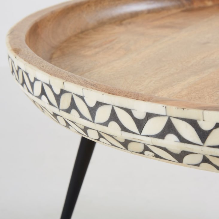 Maisons Du Monde Krishna - Mesa Baja Redonda De Mango Macizo Tallado Y Metal Negro