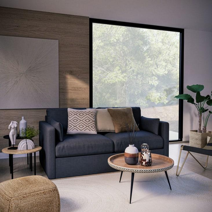 Maisons Du Monde Krishna - Mesa Baja Redonda De Mango Macizo Tallado Y Metal Negro