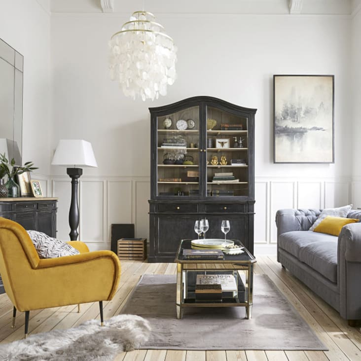 Maisons Du Monde KUTA - Lámpara De Techo Con Adornos De Pasamanería De Nácar Y Metal Dorado