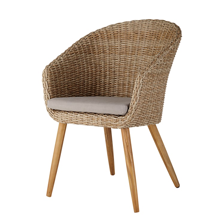 Maisons du Monde Kuta - Silla de jardín de resina trenzada y acacia maciza