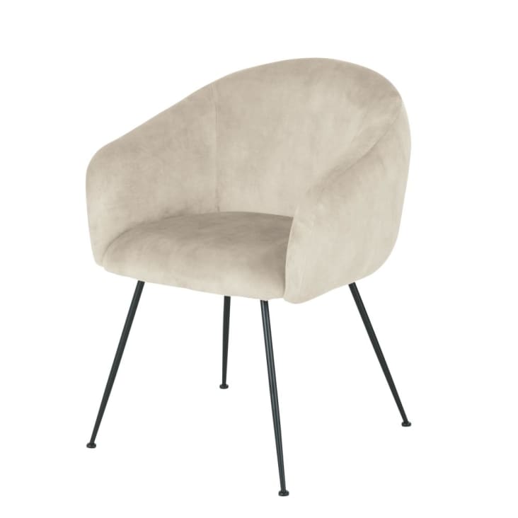 Maisons du Monde Kyss - Silla de terciopelo beige capuchino con reposabrazos