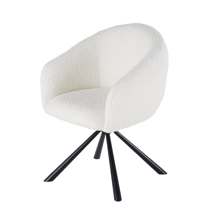 Maisons du Monde Kyss - Sillón de escritorio giratorio de tela en crudo efecto lana rizada y acero negro