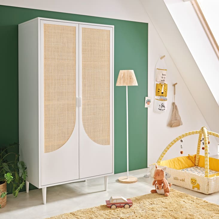 Maisons Du Monde Lagos - Guardarropa De Ratán Beige Con 2 Puertas Batientes En Blanco