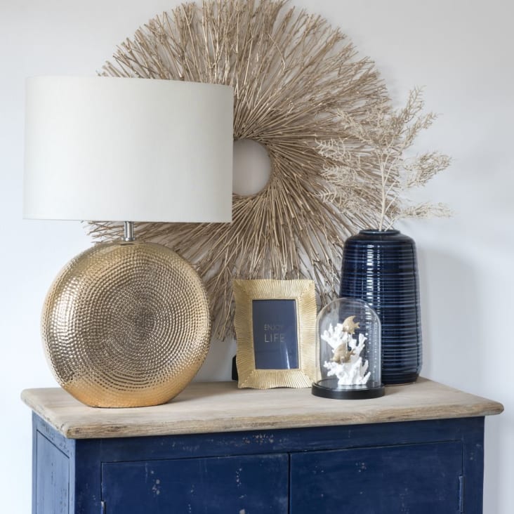 Maisons Du Monde Lámpara De Cerámica Amartillada Dorada Con Pantalla Beige Crema