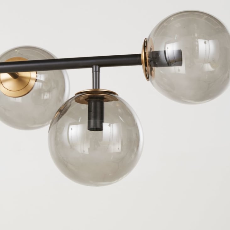 Maisons Du Monde Lámpara De Techo De Metal Negro Con Bolas De Cristal Ahumado