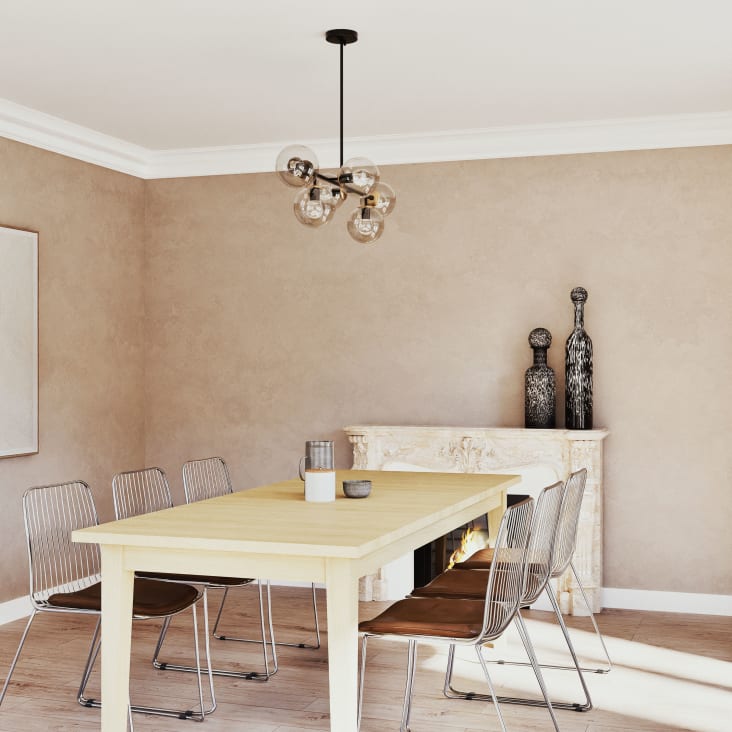 Maisons Du Monde Lámpara De Techo De Metal Negro Con Bolas De Cristal Ahumado