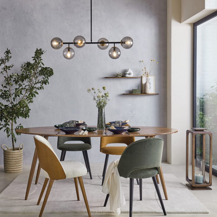 Maisons Du Monde Lámpara De Techo De Metal Negro Con Bolas De Cristal Ahumado