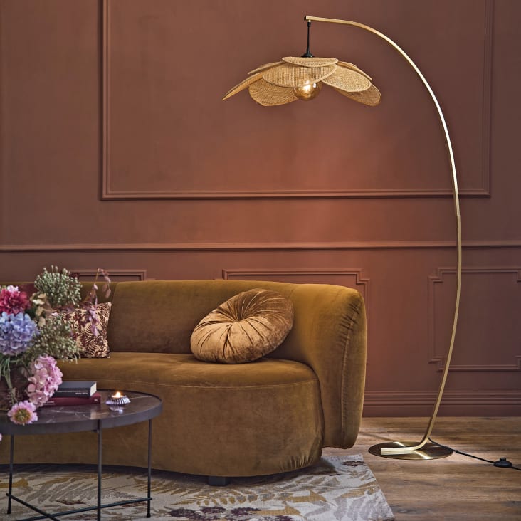 Maisons Du Monde Lámpara En Arco De Metal Dorado Pantalla De Pétalos De Ratán Alt.182