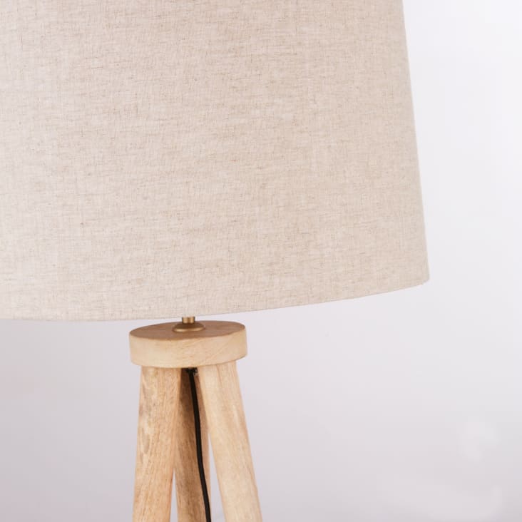 Maisons Du Monde Lámpara Trípode De Madera De Mango Con Pantalla De Lino Beige Alt.150