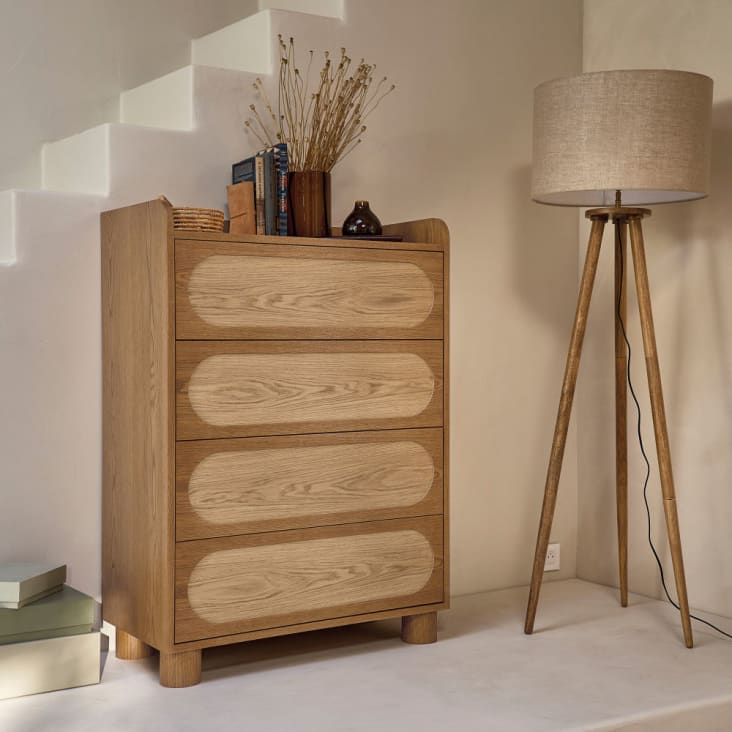 Maisons Du Monde Lámpara Trípode De Madera De Mango Con Pantalla De Lino Beige Alt.150