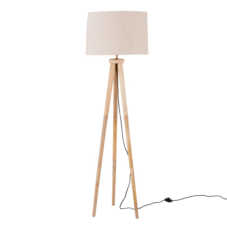Maisons Du Monde Lámpara Trípode De Madera De Mango Con Pantalla De Lino Beige Alt.150