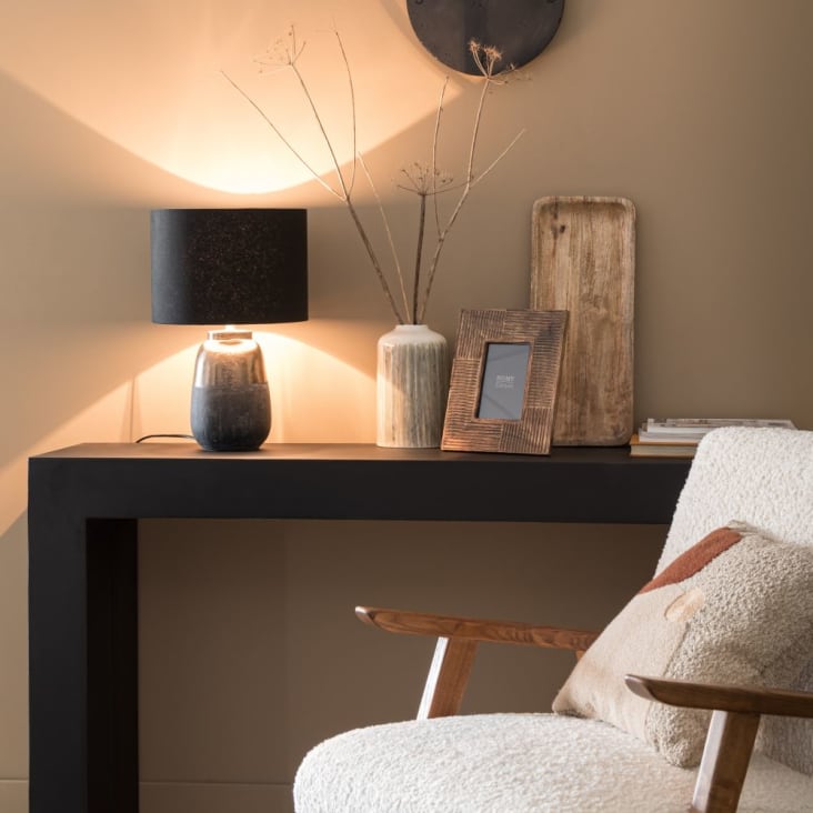 Maisons Du Monde Landas - Lámpara De Cerámica Gris Antracita Y Marrón Con Pantalla Negro