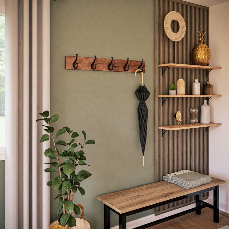 Maisons Du Monde LAUZELLE - Perchero Con 5 Ganchos De Madera De Sala Y Metal Negro