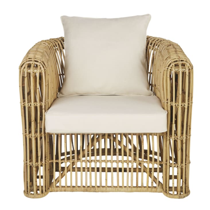 Maisons Du Monde Lawson Business - Sillón Profesional De Ratán Y Cojines De Color Crudo