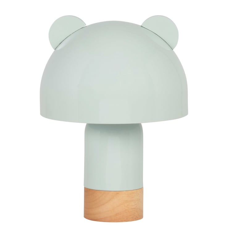 Maisons du Monde Lea - Lámpara de mesa de madera de caucho y metal verde agua