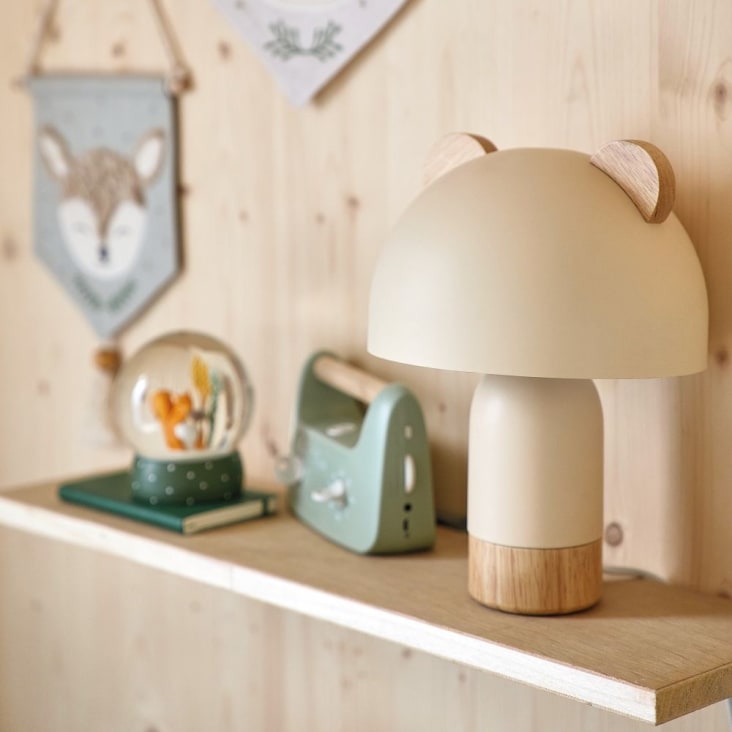 Maisons Du Monde Lea - Lamparilla De Metal Beige Con Orejas De Madera De Hevea