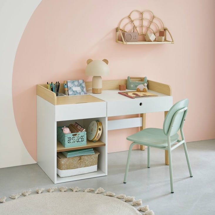 Maisons Du Monde Lea - Lamparilla De Metal Beige Con Orejas De Madera De Hevea