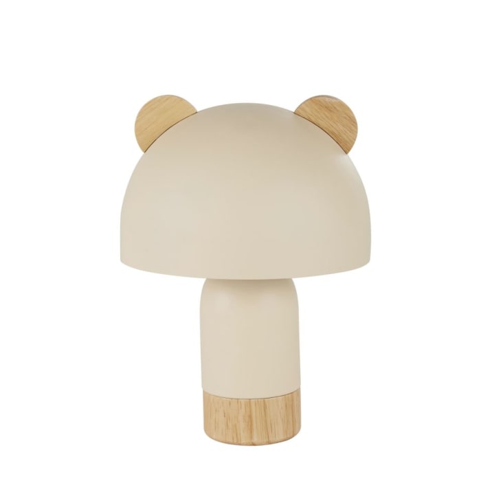 Maisons du Monde Lea - Lamparilla de metal beige con orejas de madera de hevea