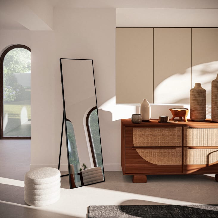 Maisons Du Monde LEIA - Puf De Tela Rizada Con Almacenaje Color Crudo