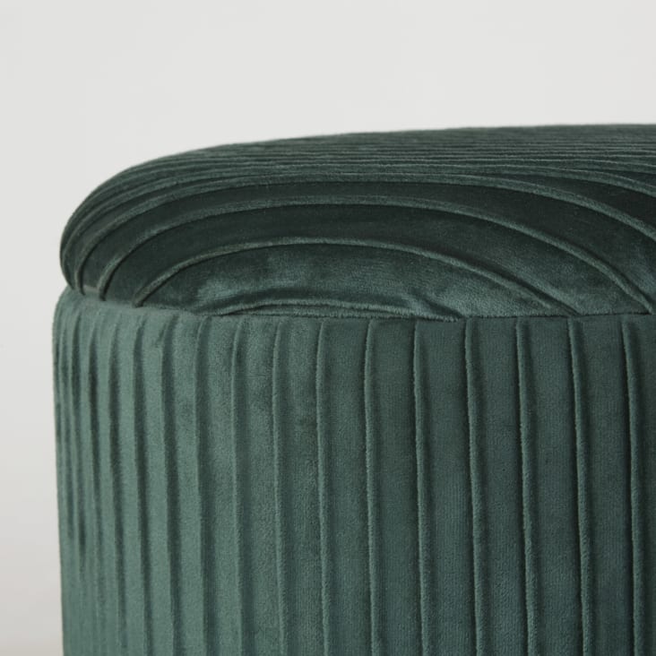 Maisons Du Monde LEOCADIE - Puf-baúl Redondo De Terciopelo Verde Y Metal Dorado
