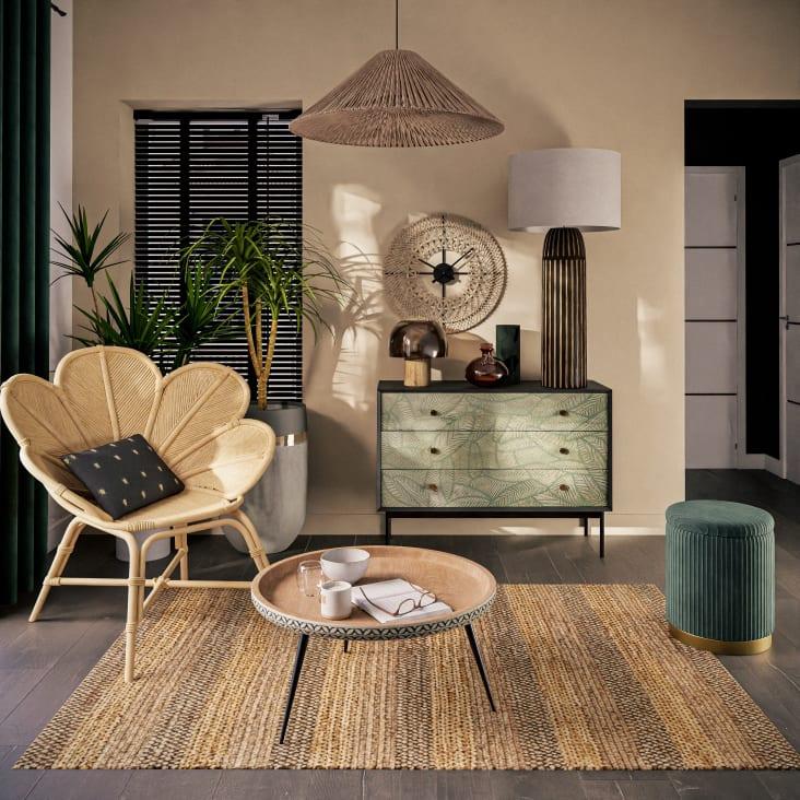 Maisons Du Monde LEOCADIE - Puf-baúl Redondo De Terciopelo Verde Y Metal Dorado