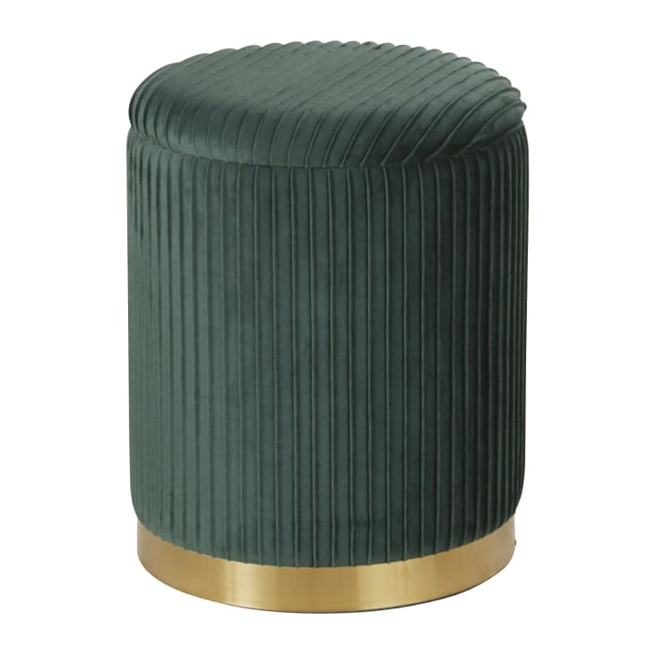 Maisons du Monde LEOCADIE - Puf-baúl redondo de terciopelo verde y metal dorado