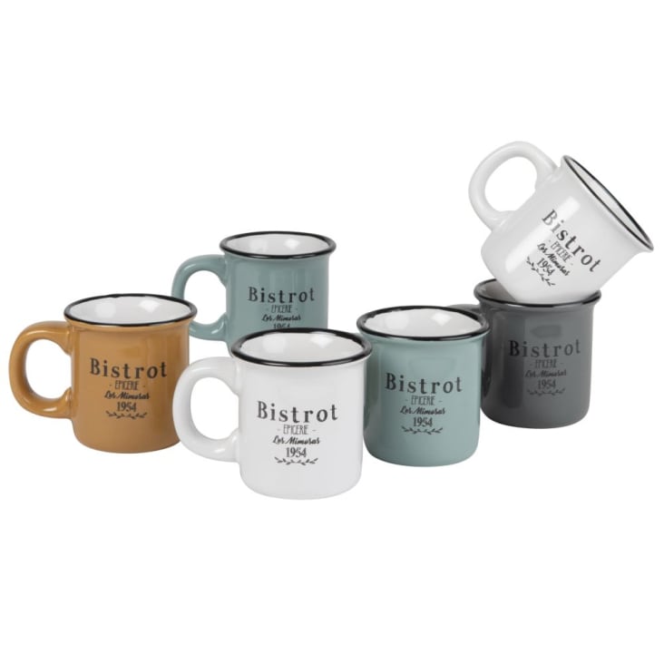 Maisons Du Monde LEONTINE & REMY - Set De 6 Tazas De Gres Multicolor Y Soporte De Metal Negro