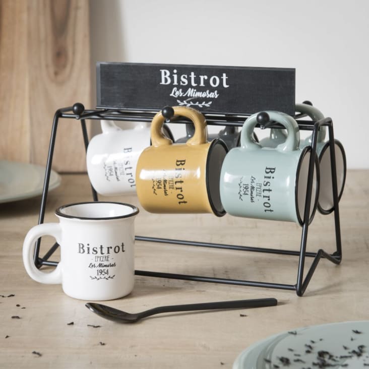 Maisons Du Monde LEONTINE & REMY - Set De 6 Tazas De Gres Multicolor Y Soporte De Metal Negro