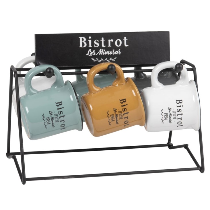 Maisons du Monde LEONTINE & REMY - Set de 6 tazas de gres multicolor y soporte de metal negro