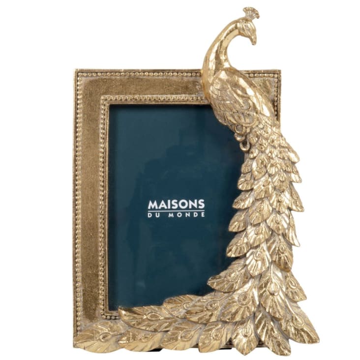 Maisons du Monde LEOPOLD - Marco de fotos de pavo real en polirresina dorada 10x15 cm