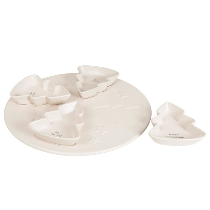 Maisons Du Monde Let It Snow - Set De 4 Cuencos En Forma De Abeto De Gres Blanco Roto Y Bandeja