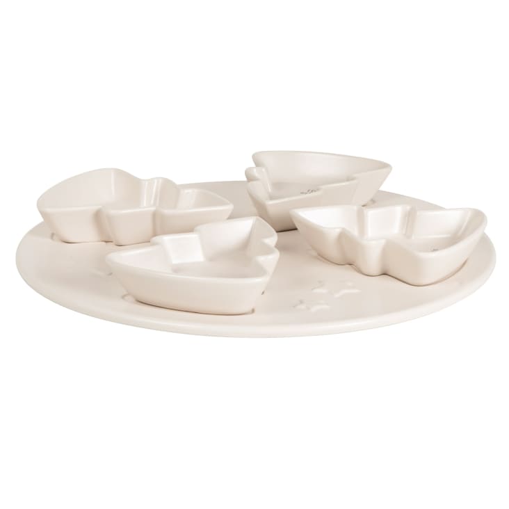 Maisons du Monde Let it snow - Set de 4 cuencos en forma de abeto de gres blanco roto y bandeja
