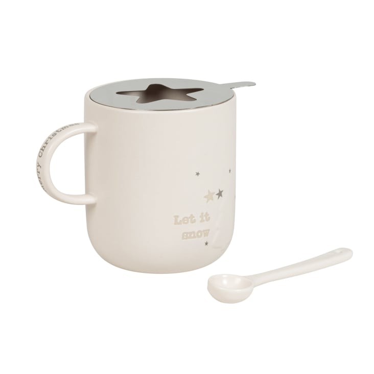 Maisons Du Monde Let It Snow - Taza De Gres Blanco Roto Con Abeto En Relieve