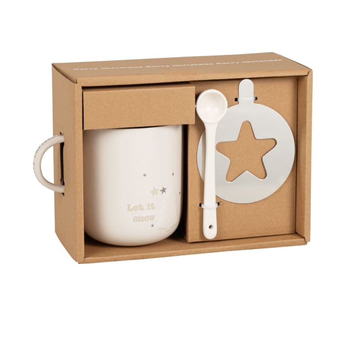 Maisons du Monde Let it snow - Taza de gres blanco roto con abeto en relieve