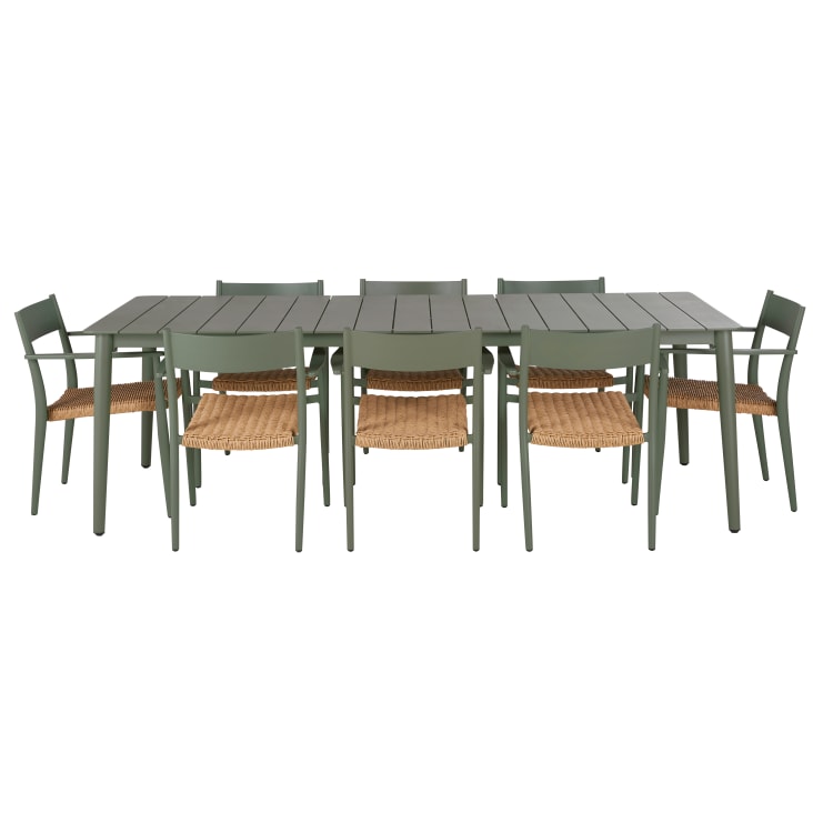 Maisons du Monde Lidy - Conjunto de mesa y 8 sillas de jardín de verde caqui y resina beige