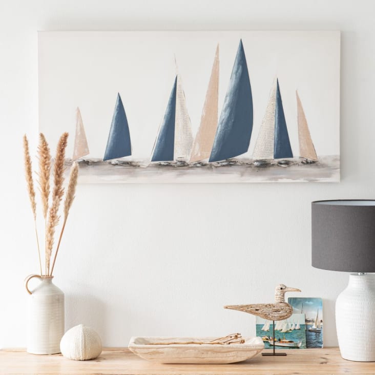 Maisons Du Monde Lienzo Con Pintura De Barcos 90 X 45