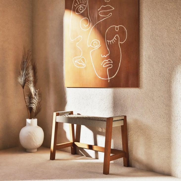 Maisons Du Monde Lienzo Estampado Y Pintado Con Rostros Abstractos En Marrón Y Blanco 91 X 120