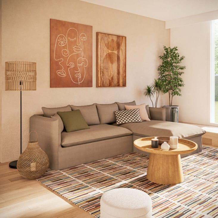 Maisons Du Monde Lienzo Estampado Y Pintado Con Rostros Abstractos En Marrón Y Blanco 91 X 120