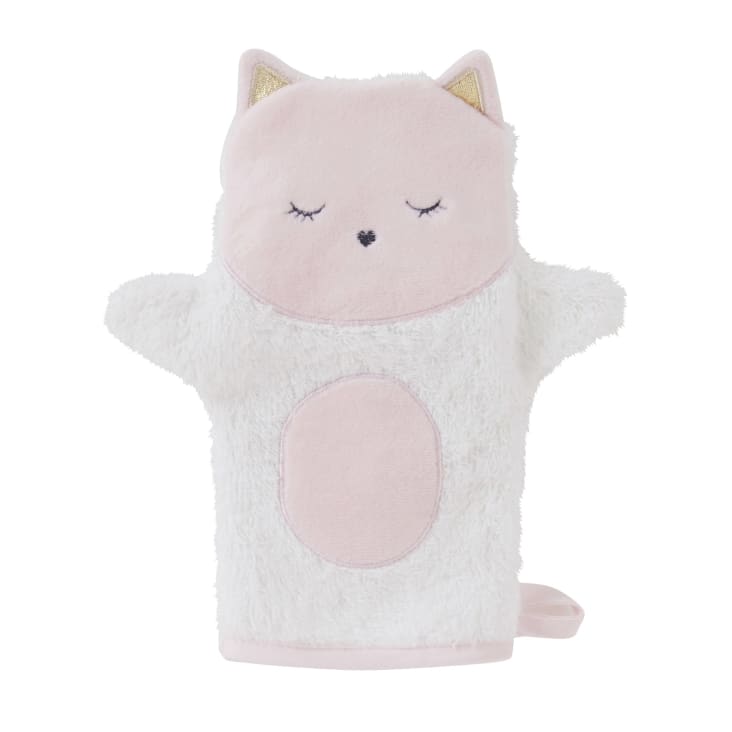 Maisons Du Monde Lila - Capa De Baño Para Bebé De Algodón Blanco Con Cabeza De Gato 80x80