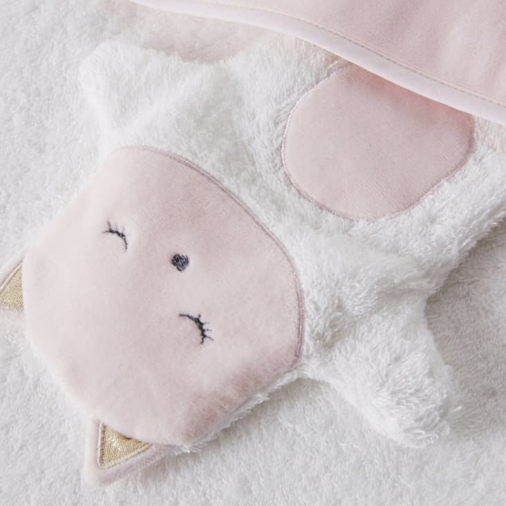 Maisons Du Monde Lila - Capa De Baño Para Bebé De Algodón Blanco Con Cabeza De Gato 80x80