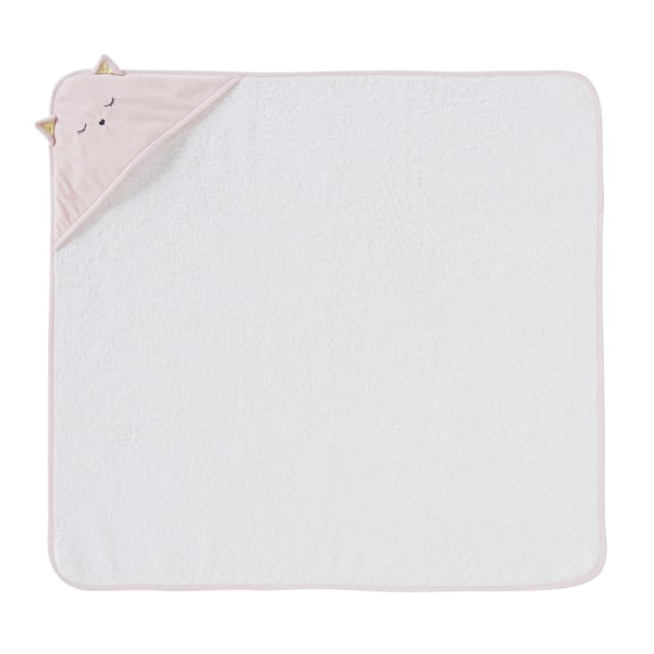Maisons Du Monde Lila - Capa De Baño Para Bebé De Algodón Blanco Con Cabeza De Gato 80x80