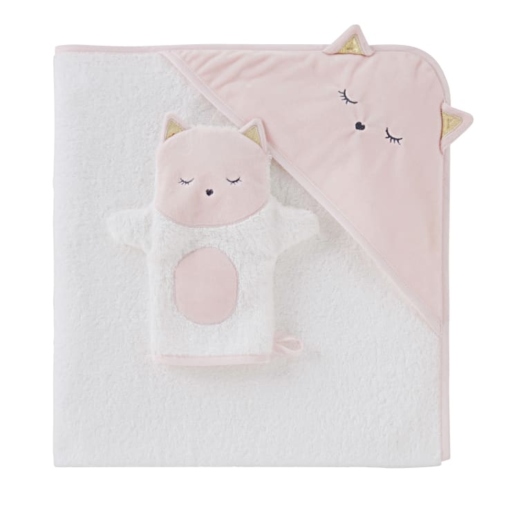 Maisons du Monde Lila - Capa de baño para bebé de algodón blanco con cabeza de gato 80x80