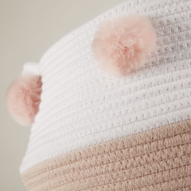 Maisons Du Monde Lila - Cesta Trenzada Rosa Y Blanca Con Pompones