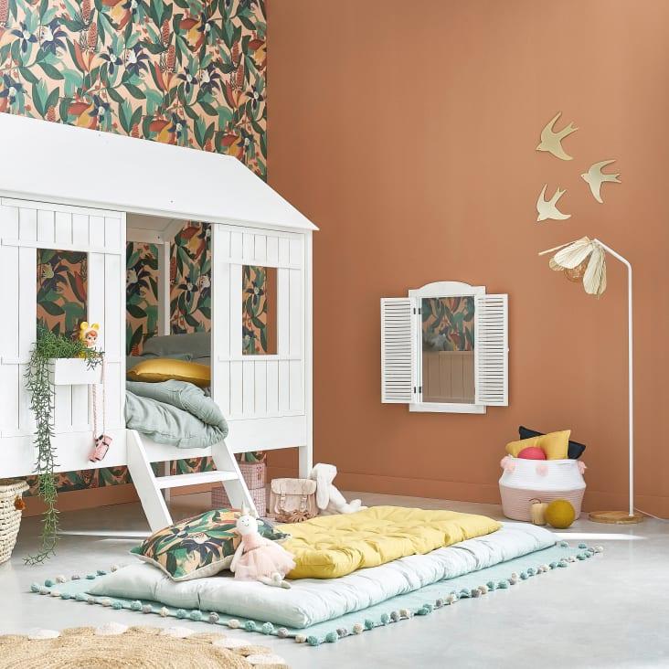 Maisons Du Monde Lila - Cesta Trenzada Rosa Y Blanca Con Pompones